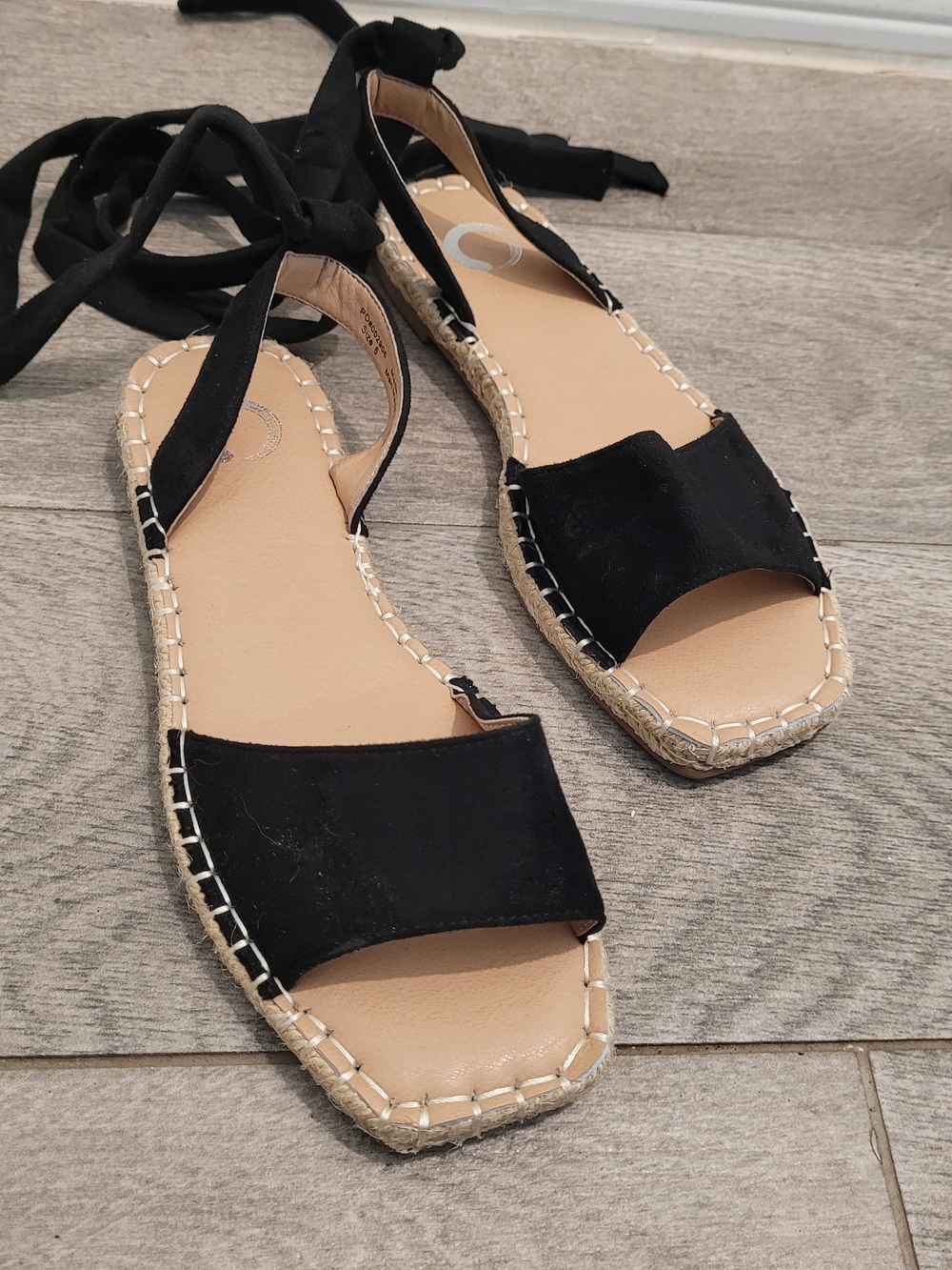 Journee Collection Black Lace-Up Espadrille Sandals